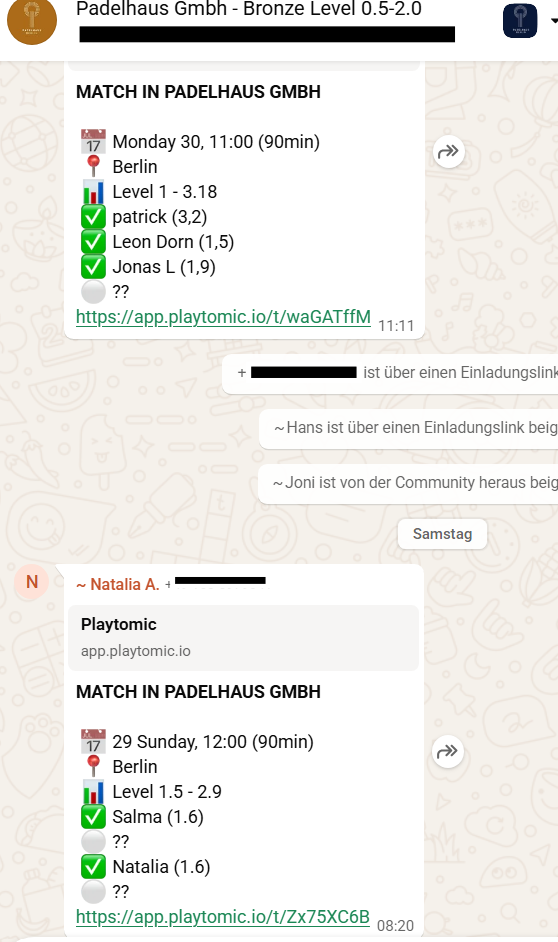 Real WhatsApp group chat showing match coordination chaos